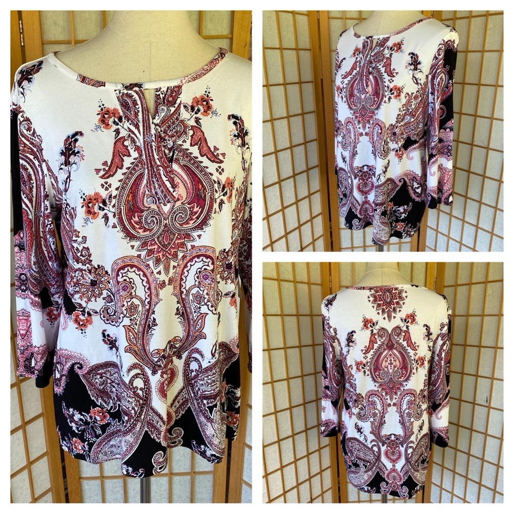 Chico’s Paisley Split Neck Knit Top SZ Chico’s 1 (S) NWT